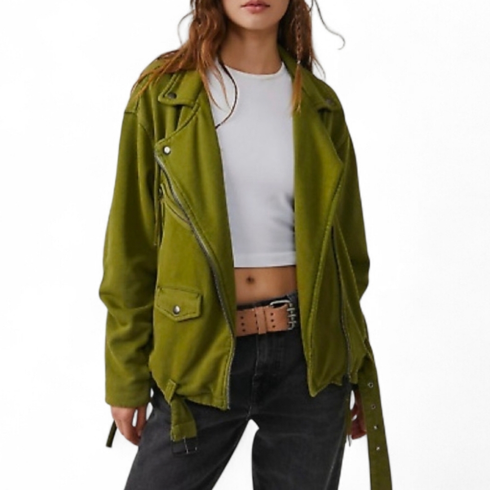 WE THE FREE Rebel Rebel Green Oversized Moto Jacket - Large